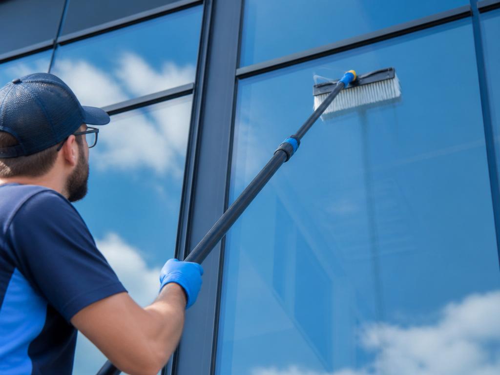 Commercial window cleaning with a water-fed pole